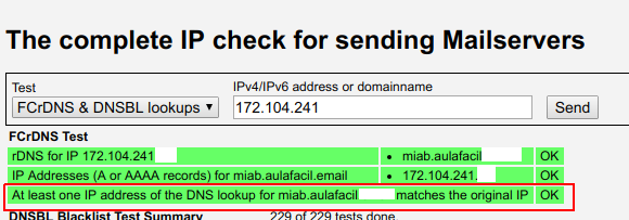 Checkear el PTR de una dirección IP para configurar un servidor email (MIAB)