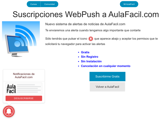 Suscripciones WebPush mediante proveedor OneSignal.com