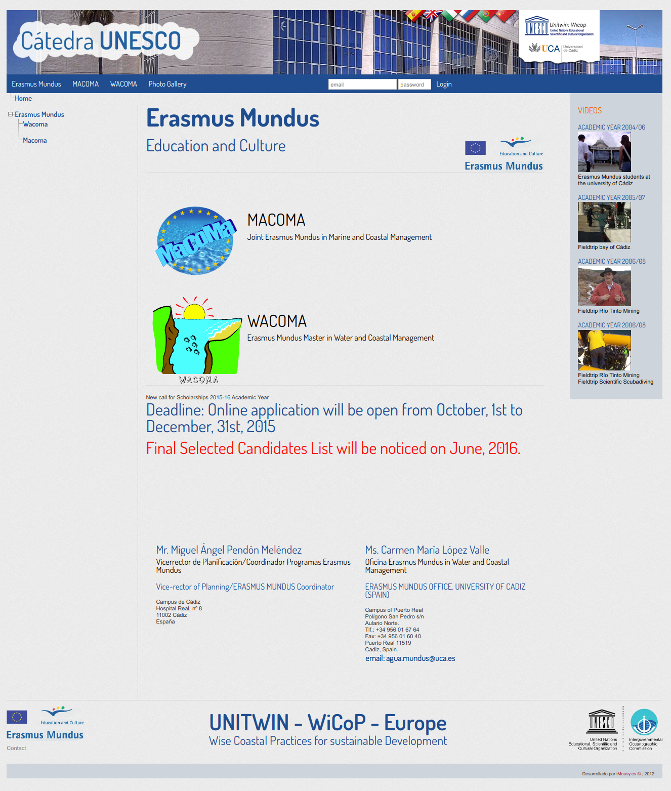 Gestor de contenidos y control de solicitudes de becas Erasmus (UCA)