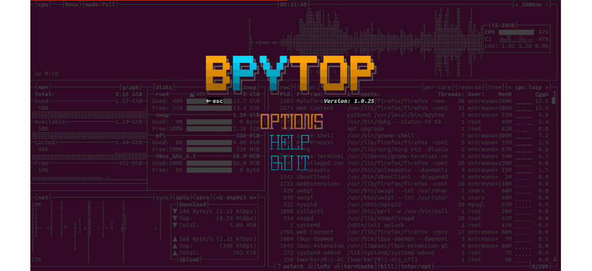 bpytop, monitor de procesos desarrollado en python